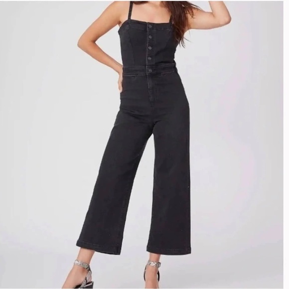 PAIGE Pants - Paige Black Denim Cropped Jumpsuit